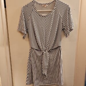 Striped Navy Blue and White Midi Dress